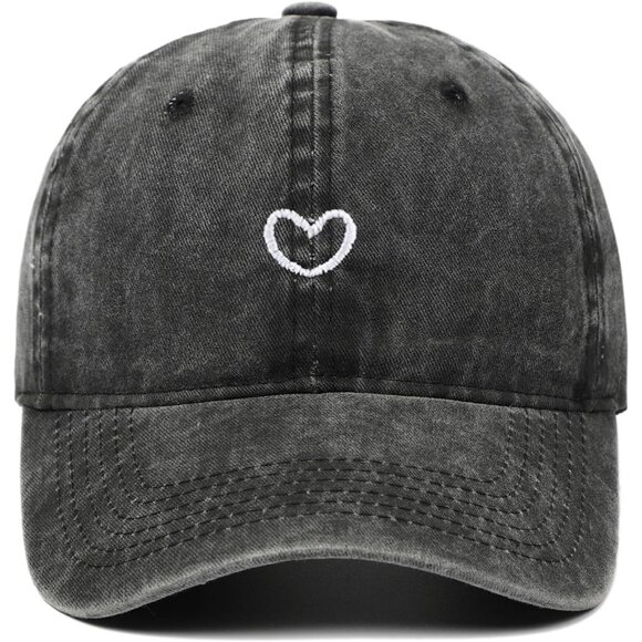 Women's Black Heart Embroidered Front Cute Cotton Adjustable Dad Baseball Cap - Picture 1 of 7